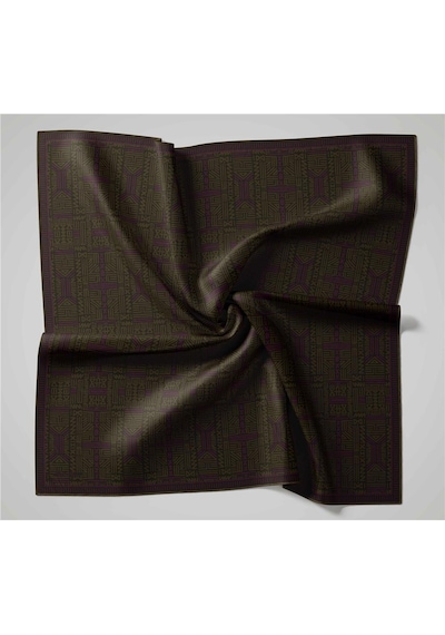 Silk Home Pamuk Polyester Soft Eşarp Koyu Yeşil Geometrik Desenli Kaymaz Tok Duruşlu 90x90 Çok Renkli