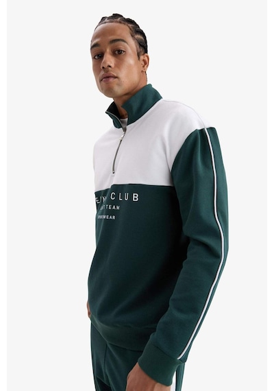Defacto Defactofit Boxy Fit Dik Yaka Yarım Fermuarlı Baskılı Sporcu Sweatshirt F0198ax25augn536 Yeşil