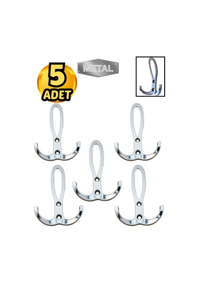 Metal Okyanus Krom Portmanto Askısı Duvar Tipi 5 Li Metal