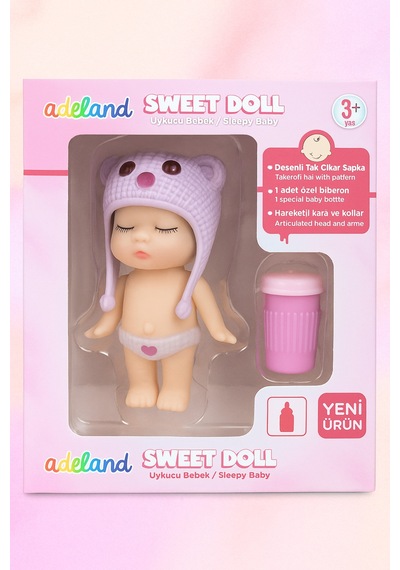 Adeland Sweet Doll Uykucu Bebek 10 Cm Kutu 14 10 5 Cm Lila Şapka - Düğme Göz