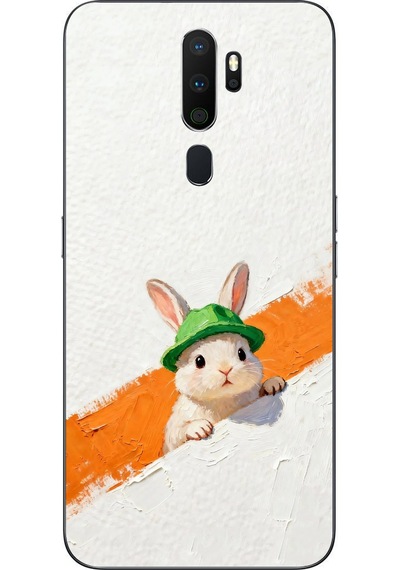 Oppo A5 2020 Uyumlu Yeşil Şapkalı Tavşan Baskılı Silikon Kılıf Renkli