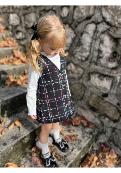 My Kids Wear Kız Çocuk Bayramlık Şık Jile Elbise Takımı 12478 Antrasit - Beyaz