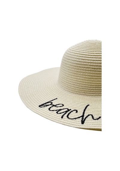 Tezzgelsin Kadın Beach Please Nakış İşlemeli Hasır Şapka Ekru