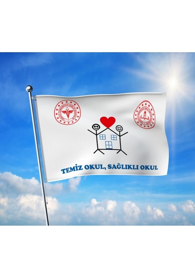 Temiz Okul Sağlıklı Okul Bayrağı Premium Raşel Kumaş 100x150 Cm Diğer