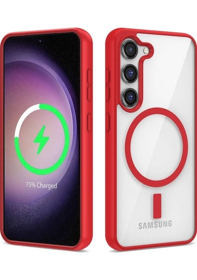 Samsung Galaxy Uyumlu S23 Kılıf M-safe Wireless Şarj Özellikli Silikon Zore Ege Kapak Kırmızı