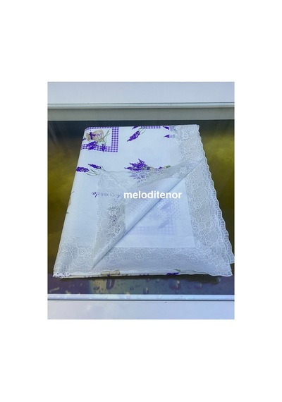 Güpür Dantel Kenarlı Kaymaz Astarlı Pötikareli Lavanta Dikdörtgen Pvc Muşamba Masa Örtüsü Mor