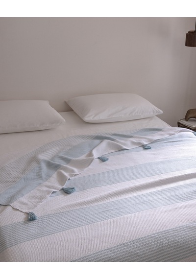 Virelia Çift Kişilik Pamuklu Yatak Örtüsü - Mavi/beyaz 8684427345696 Çok Renkli