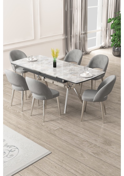 Canisa Weps Serisi 89x150 Açılabilir Lak Panel Rampla Gri Krom Ayak Masa Takımı Ve 6 Gri Sandalye Rampla Gri Masa Gri Sandalye Krom Ayak Canisa Weps Serisi 89x150 Açılabilir Lak Panel Rampla Gri Krom Ayak Masa Takımı Ve 6 Gri Sandalye Rampla Gri Masa Gri Sandalye Krom Ayak