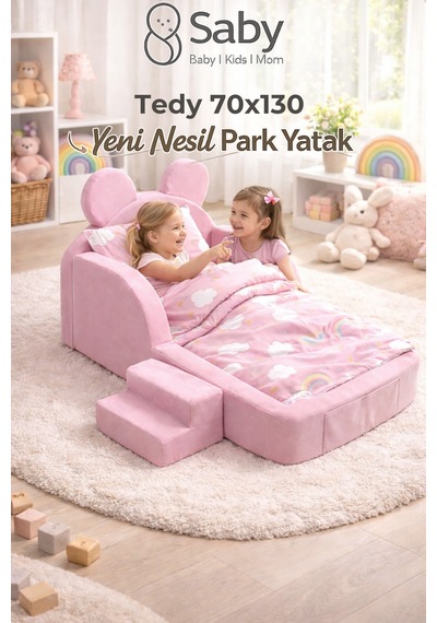 Saby Bebekler Ve Çocuklar İçin 70 X 130 Yataklı Tedy Modüler Sünger Oyun Parklı Beşik Ve Park Yatak