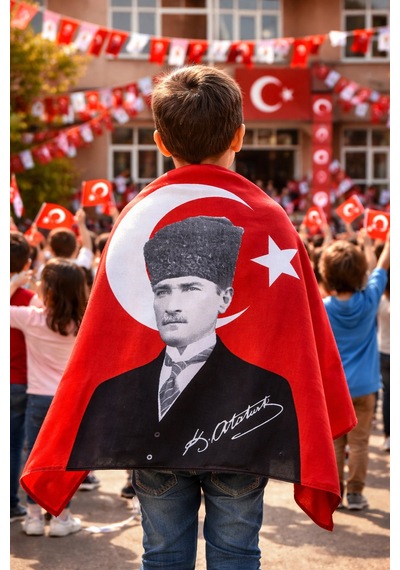 Kalpaklı Atatürk Detaylı Türk Bayrağı 70x105 Cm Balkon, Okul Ve Ev İçin Tek Ebat