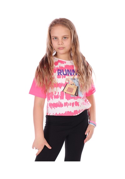 Toontoy Kids Toontoy Kız Çocuk Runner Baskılı Batikli Tişört Fuşya
