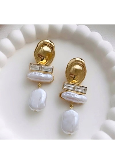 Sallantılı İncili Vintage Küpe Gold
