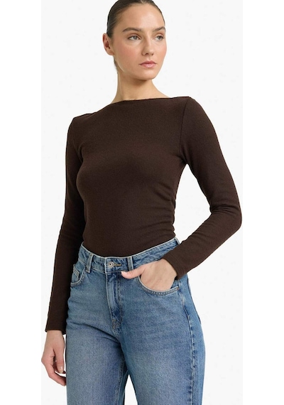 Defacto Slim Fit Dar Kesim Yarım Balıkçı Yaka Uzun Kollu Tişört G7809ax25wnbn340 Kahve-bn340