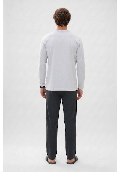 Tudors Erkek Standart Fit Rahat Kesim Uzun Kollu Pamuklu Gri Siyah Pijama Takımı-51178