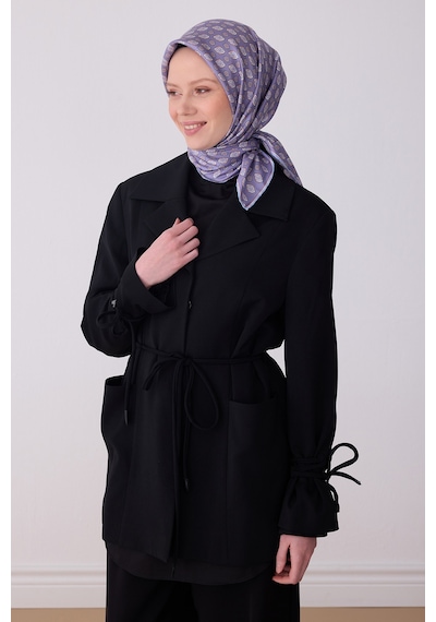 Etnik Desen Saf İpek Twill Eşarp 4308 Lila
