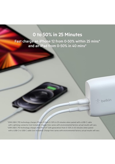 Belkin Çift 20w Usb-c Pd Duvar Şarj Cihazı 40w