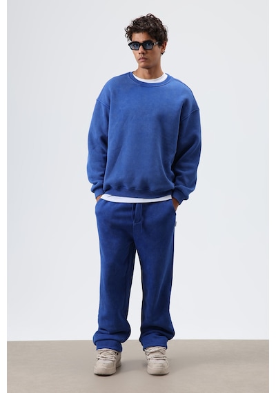 Vamos Basic Oversize Yıkamalı Sweatshirt Saks