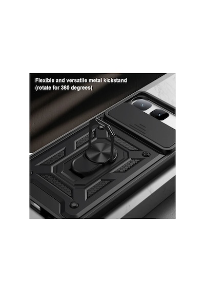 Tecno Spark 50 5g Uyumlu Tank Kılıf - Yüzüklü Extra Darbe Koruma Zırhlı Outdoor Kapak - Siyah