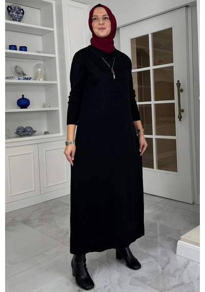 Rabia Şamlı Laçin Triko Elbise Siyah Normal