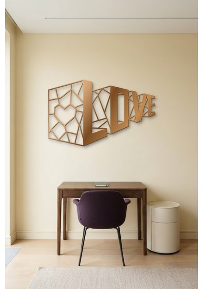 3d Love Metal Duvar Tablosu - Duvar Sanatı - Duvar Dekoru - Bronz