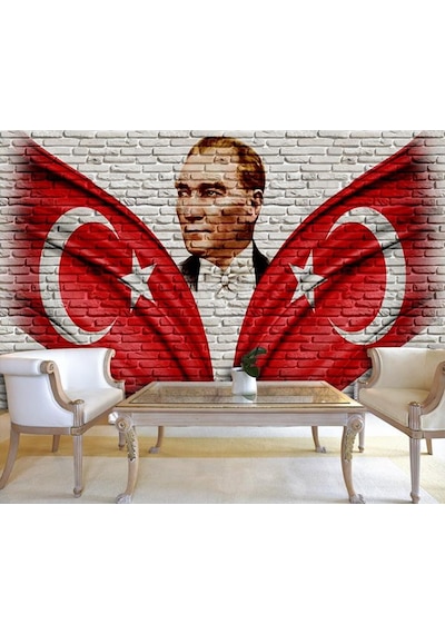 Atatürk Türk Bayrağı 3 Boyutlu Duvar Kağıdı