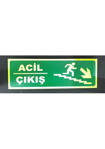 30x10 Cm Fosforlu Merdiven Yangın Uyarı Sağ Aşağı Acil Çıkış Levhası