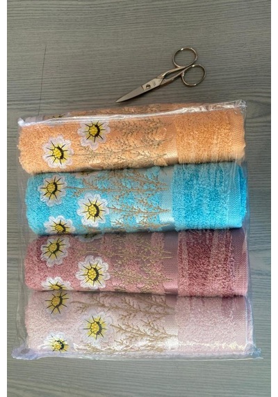 Daisy Soft 4lü Nakışlı Çeyizlik Havlu Takımı Çok Renkli