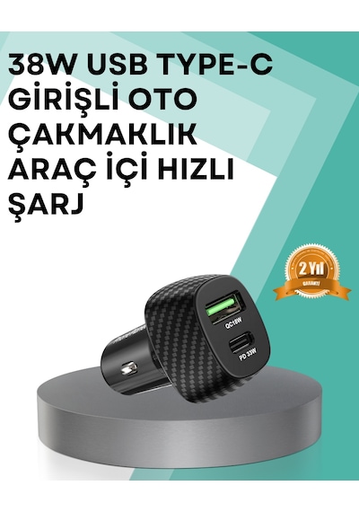 Çift Cihaz Destekli 38w Güçlü Çakmaklık Araç Şarj Cihazı -