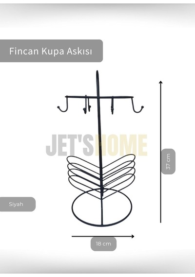 Fincan Ve Kupa Askısı Paslanmaz Tezgah Üstü Bardak Düzenleyici Askılığı Çelik Siyah