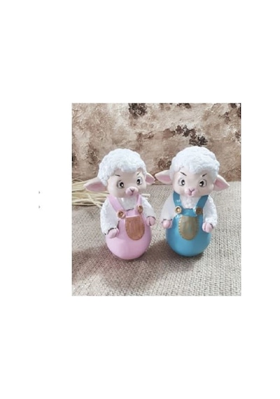 El Yapım Dekoratif Kuzu Seti,pembe-mavi Kuzucuk Set 2'li