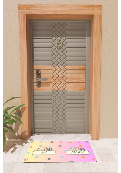 Rugmood Modern Dijtal Baskı Mama Ve Su Kabı Matı Kapı Önü Paspası Çok Renkli