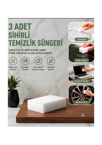 3 Adet Sihirli Sünger, Torpido Süngeri, Ayakkabı Süngeri, Melamin Sünger, Yazı Silen Duvar Süngeri