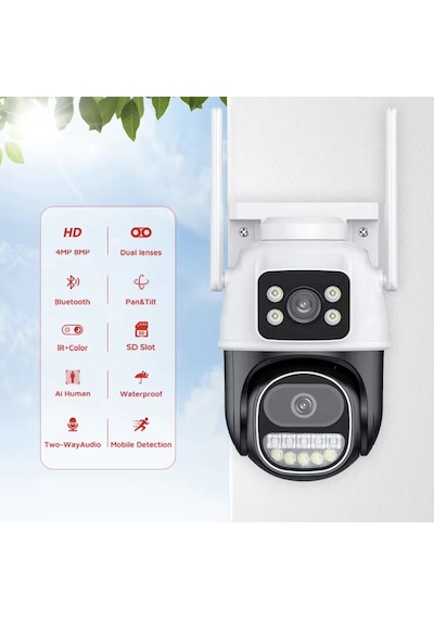 3mp+3mp Çift Lensli Wifi Ptz Kamera 360 Gece Görüş Ip66 Su Geçirmez İki Yönlü Ses Kamera