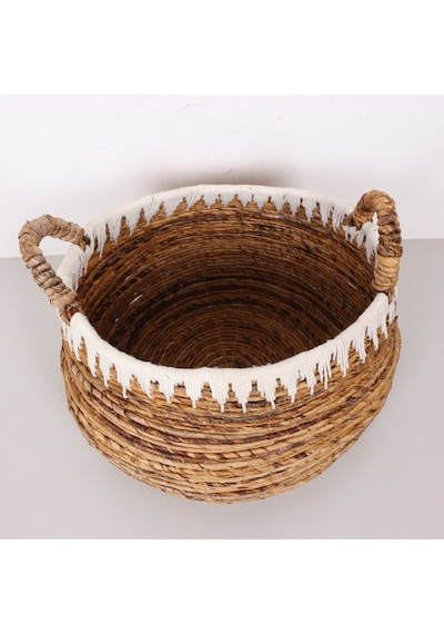 Avanos Doğal Abaka El Yapımı Yuvarlak Kulplu Sepet 45x41x36 Cm Bej
