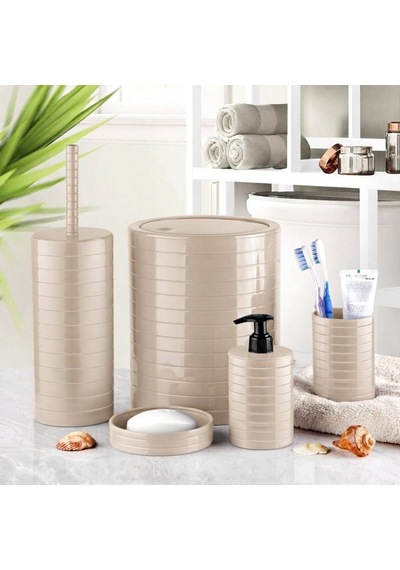 5 Li Lüx Banyo Seti Kullanışlı Sağlam Şık Banyo Seti Krem-ma014