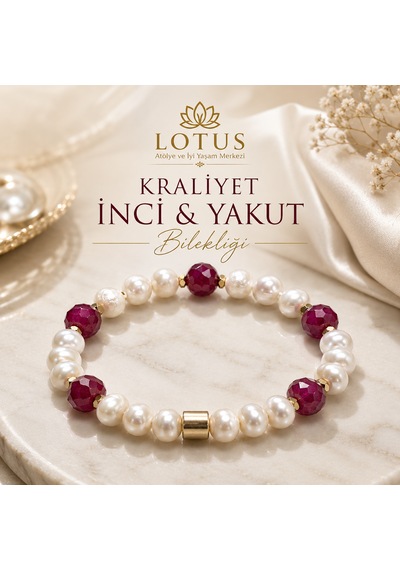 Kraliyet Inci & Yakut Bilekliği %100 Doğal Inci Ve Pakistan Kristal Kesim Yakut