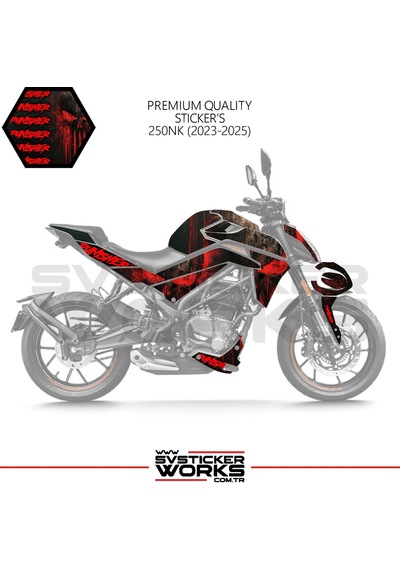Cfmoto 250nk Sticker Kaplama Punisher Motor Kaplama Modeli Hazır Kit 2023 / 2025 Uyumlu Siyah