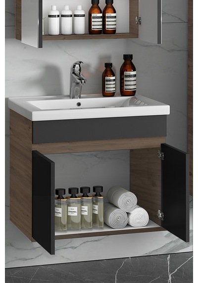 Çiğdem 80 Cm Atlantik Çam-antrasit Gri Mat Mdf Lavabolu Alt Dolap Antrasit - Atlantik Çam