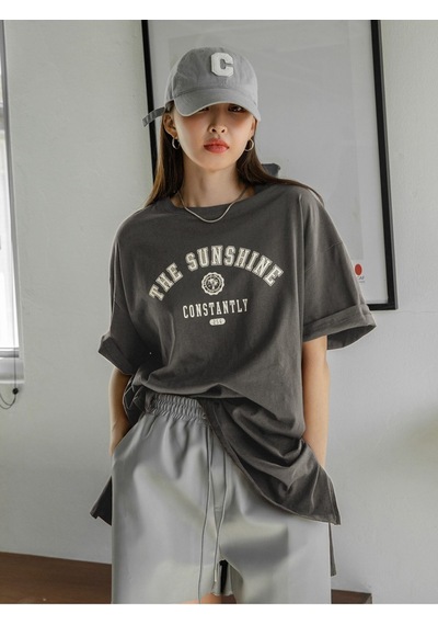 Flood Of Style Kadın Antrasit The Sun Shıne Bisiklet Yaka Tshirt Gri