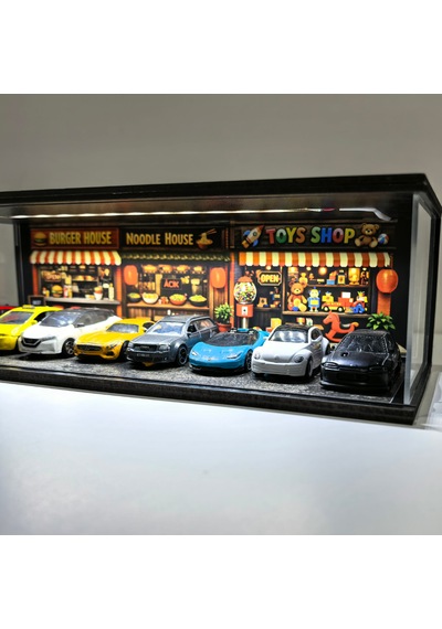 4lü Diorama Garaj 1/64 Ölçek Led Işıklı Usb Kablolu Pleksi Kapak Diorama Araç Sergileme Garajı