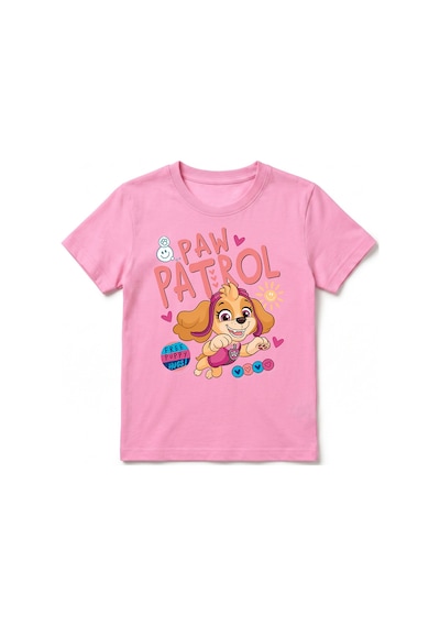 Urbantrendstore Paw Patrol Özel Tasarım Unisex Kız Çocuk Erkek Çocuk Bisiklet Yuvarlak Yaka Basic Kısa Kollu %100 Pamuk Tişört Pembe