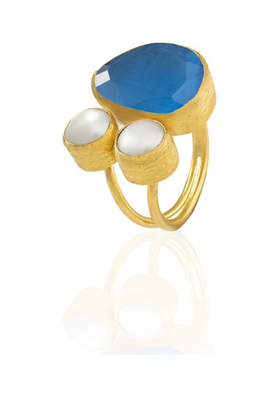 Kadir Jewellery 22 Ayar Altın Kaplama Kadın Zirkon Taşlı Yüzük-el İşçiliği Ve Özel Tasarım Koyu Mavi
