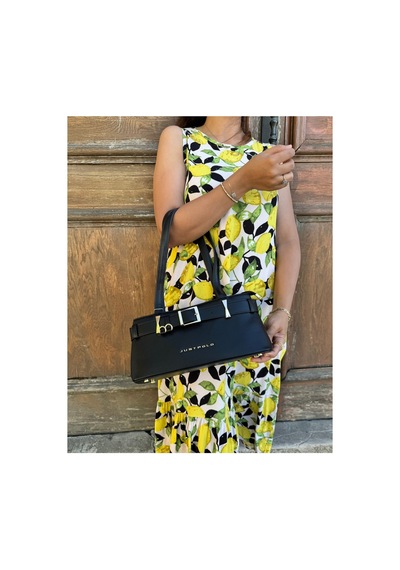 Just Polo Kadın Gold Aksesuarlı Kemer Detaylı Şık El Çantası Shopper Ebat : 14 X 30 Cm Siyah