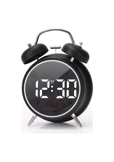 Çift Çanlı Dijital Alarm Saati 70db Yüksek Sesli, Led Ekranlı, Sıcaklık Ve Tarih Gösterimli, Sessiz Çalışma, Gece Işıklı, Sesle Kontrol, Retro & Modern Tasarım Hl-8891a - Siyah Diğer