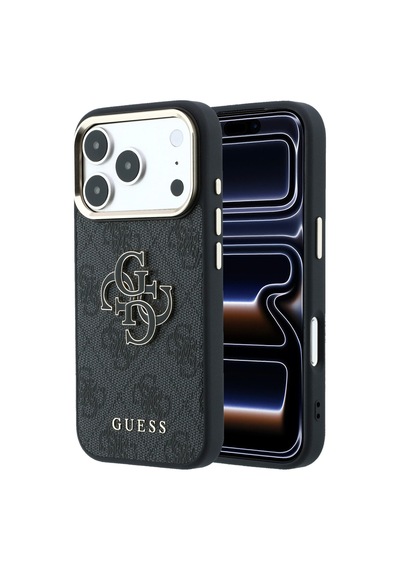 Apple iPhone Uyumlu 18 Pro  Kılıf Guess  Lisanslı 4g Büyük Resin Logolu Pu Kapak Siyah