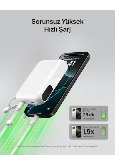Belkin Bpb027hqwh Boostcharge 10.000 Mah 20w Usb-c Powerbank Dijital Göstergeli Taşınabilir Şarj Cihazı - Beyaz Siyah