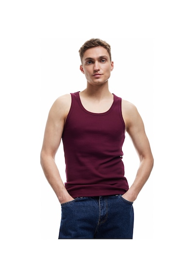 Koton Bisiklet Yaka Slim Fit Kolsuz Fitilli Basic Atlet Bordo 5sam30003mk Bordo