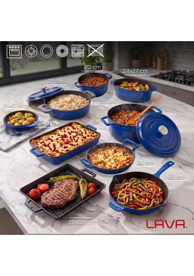 Lava Döküm Tencere Tava Çeyiz Seti 8'li Çeyizin Ustası Mavi