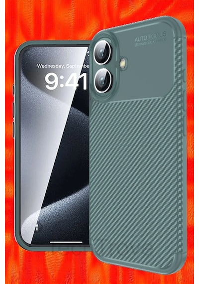 Apple Uyumlu iPhone 16 Kılıf Kamera Korumalı Darbe Emici Karbon Fiber Desenli Kapak