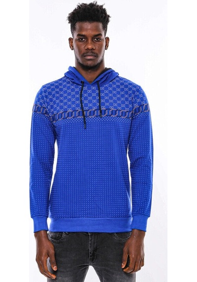 Wessi Lacivert Kapşonlu Taşlı Baskılı Desenli Sweatshirt Lacivert